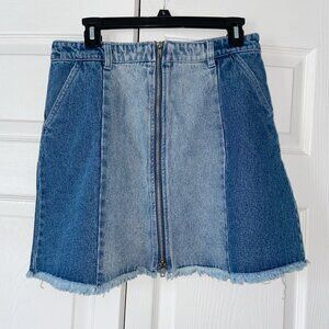 K Lab Large Jean Mini Skirt with Front Zipper and Frill Edges